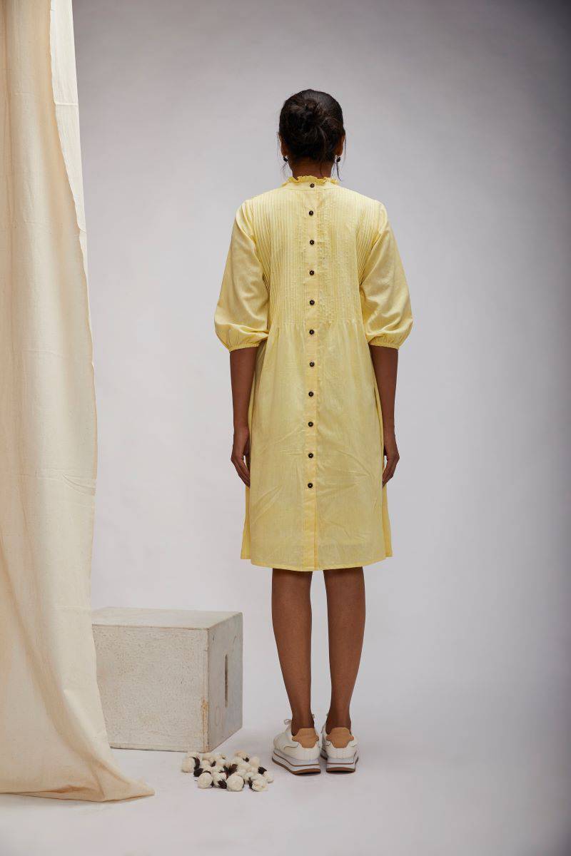 Buy Pretty Pintuck Dress - Yellow | Shop Verified Sustainable Womens Dress on Brown Living™