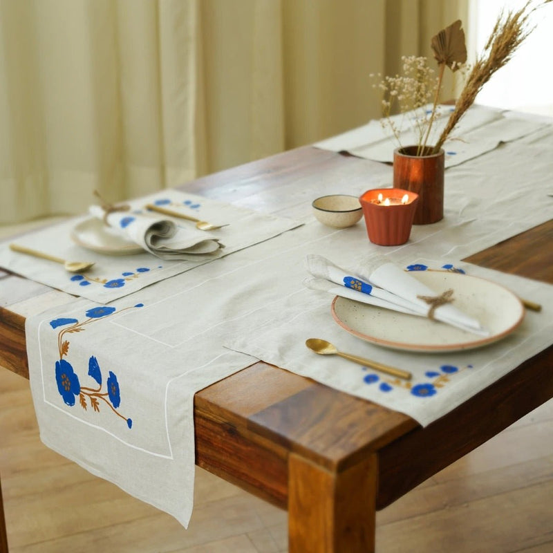 Buy Pure Hemp table Runner with Floral detailing | LIMITED EDITION | Shop Verified Sustainable Table Linens on Brown Living™