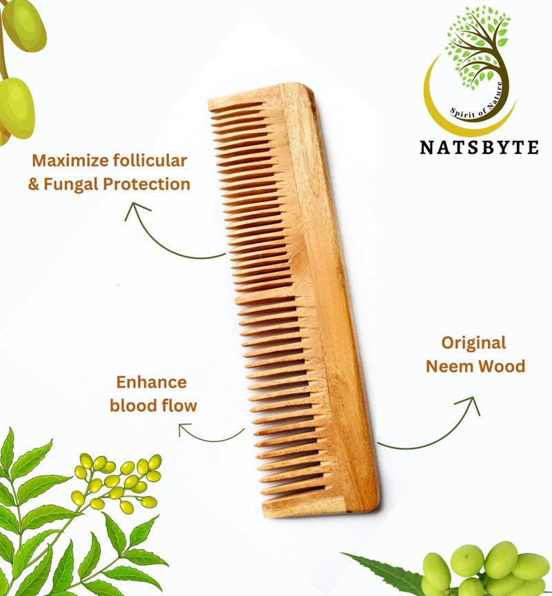 Pure Kacchi Neem Wood Comb Pack Combo -01 (Pack of 2) | Verified Sustainable Hair Comb on Brown Living™