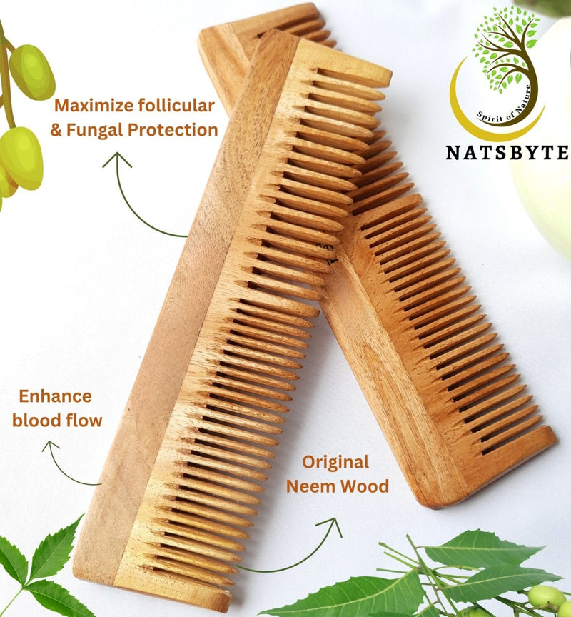 Pure Kacchi Neem Wood Comb Pack Combo -01 (Pack of 2) | Verified Sustainable Hair Comb on Brown Living™