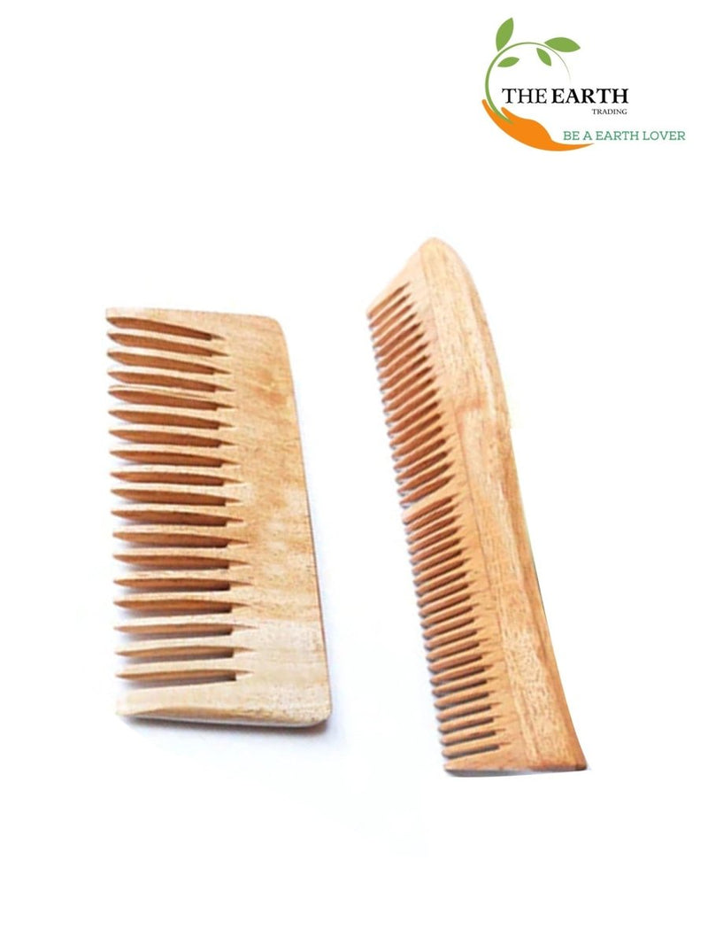 Pure Kacchi Neem Wood Comb Pack Combo -04 (Pack of 2) | Verified Sustainable Hair Comb on Brown Living™