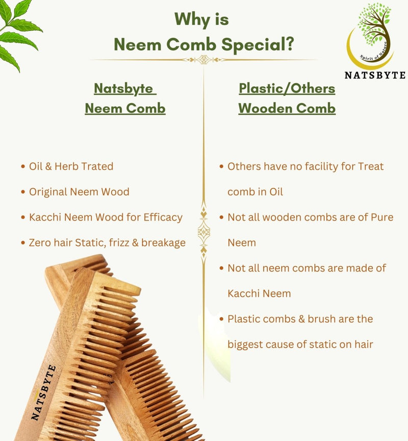 Pure Kacchi Neem Wood Comb Regular Double Teeth | Verified Sustainable Hair Comb on Brown Living™