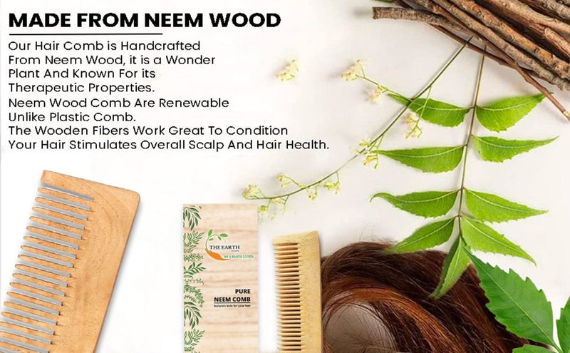 Pure Kacchi Neem Wood Comb Regular Double Teeth | Verified Sustainable Hair Comb on Brown Living™