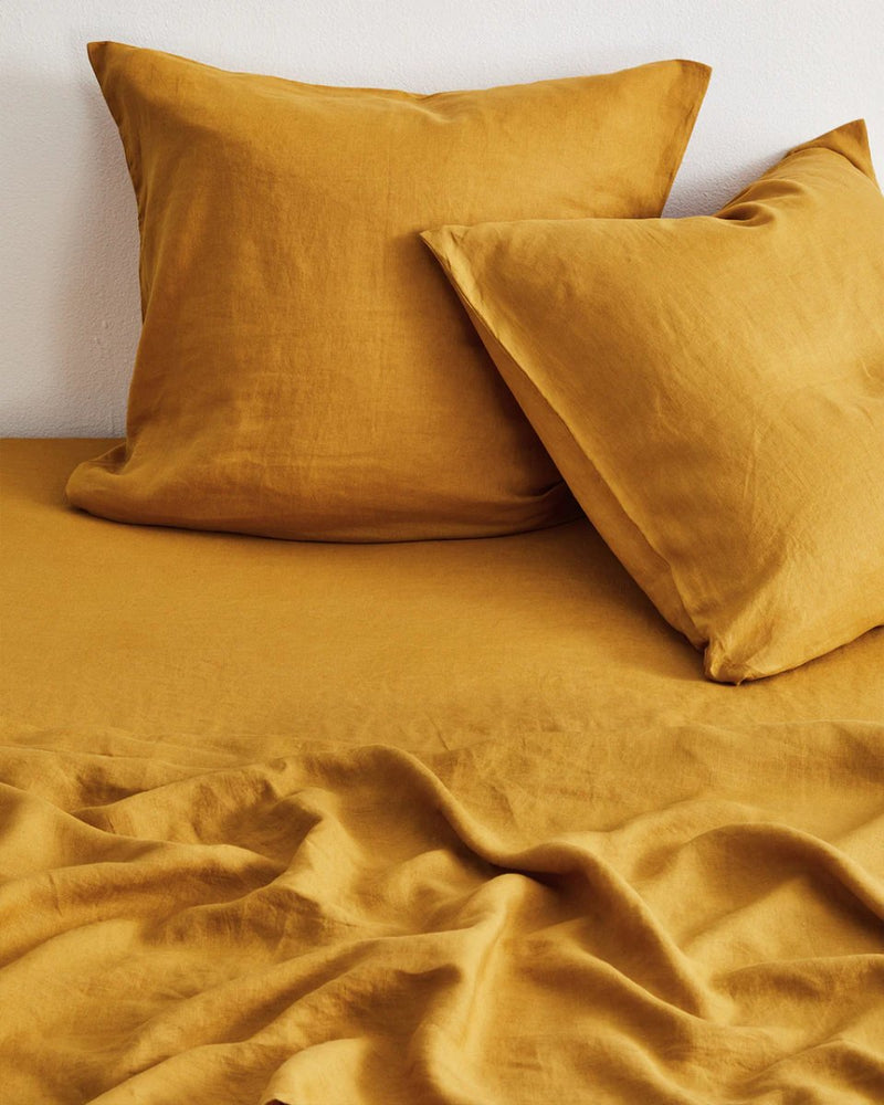 Buy Pure Linen Cushion Cover | Set of 2 |Golden Yellow | Shop Verified Sustainable Covers & Inserts on Brown Living™