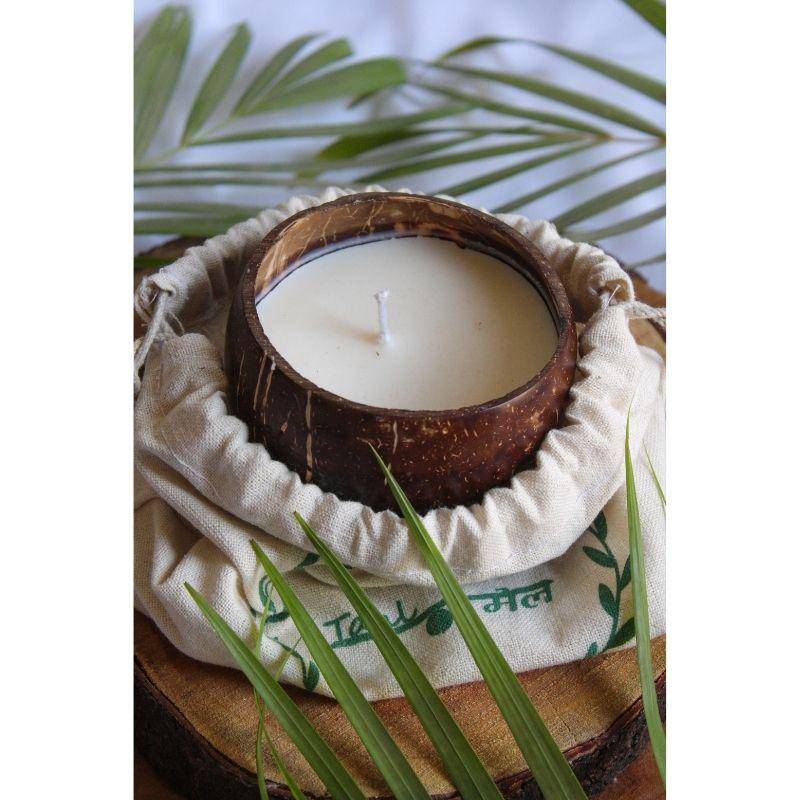 Buy Pure Soy Wax - Ivory Musk Aromatic Candle in Reusable Coconut Shell & Cotton Wick | Shop Verified Sustainable Candles & Fragrances on Brown Living™