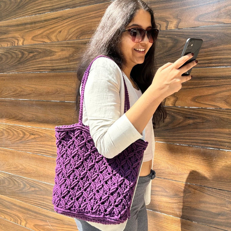 Purple Macrame Tote Bag | Verified Sustainable Bags on Brown Living™