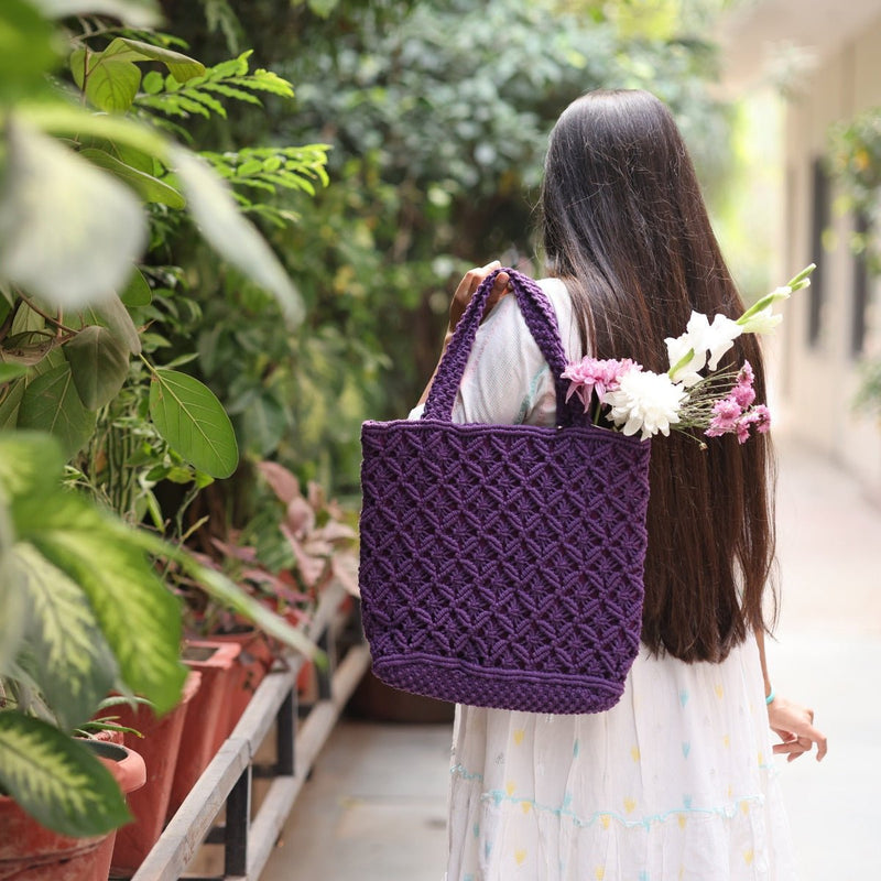 Purple Macrame Tote Bag | Verified Sustainable Bags on Brown Living™