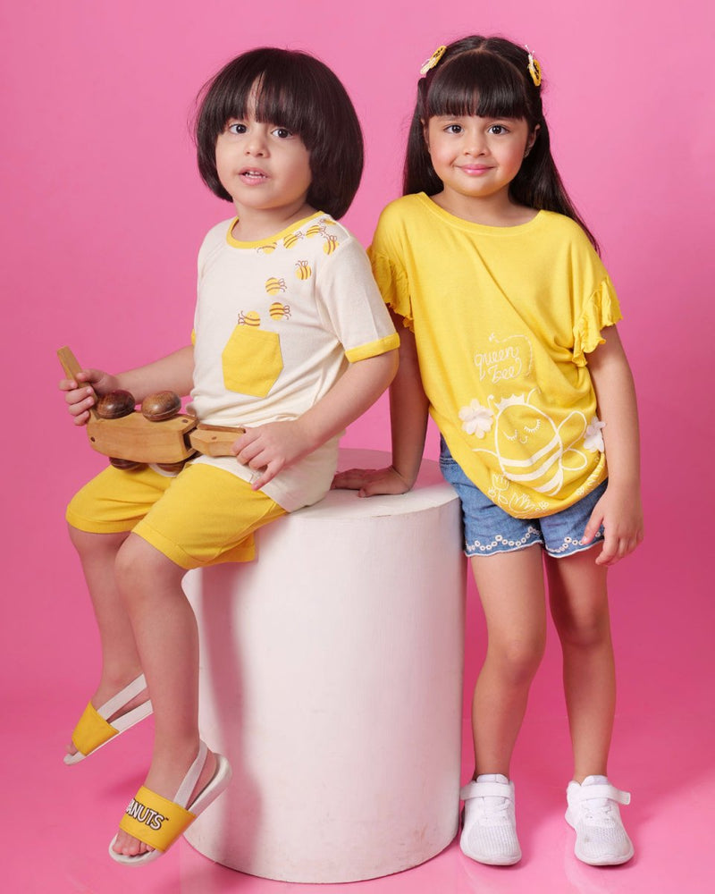 Buy Queen Bee Yellow Frill T-Shirt | Shop Verified Sustainable Kids T-Shirts on Brown Living™