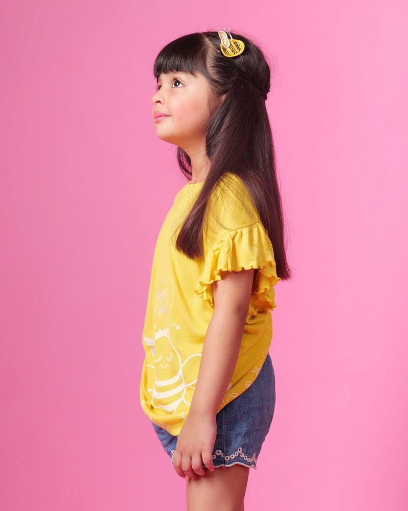 Buy Queen Bee Yellow Frill T-Shirt | Shop Verified Sustainable Kids T-Shirts on Brown Living™