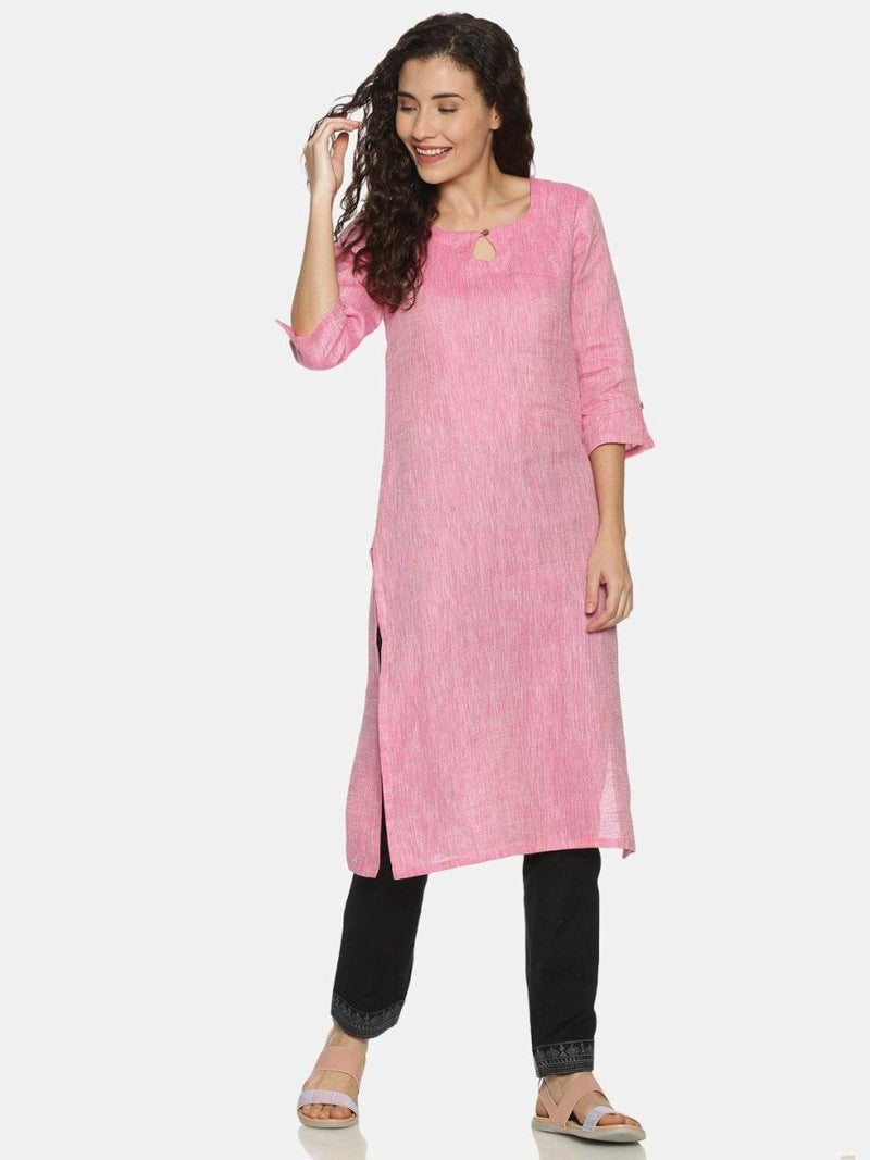 Buy Rani Pink Colour Solid Hemp Straight Long Kurta For Women | Shop Verified Sustainable Womens Kurta on Brown Living™