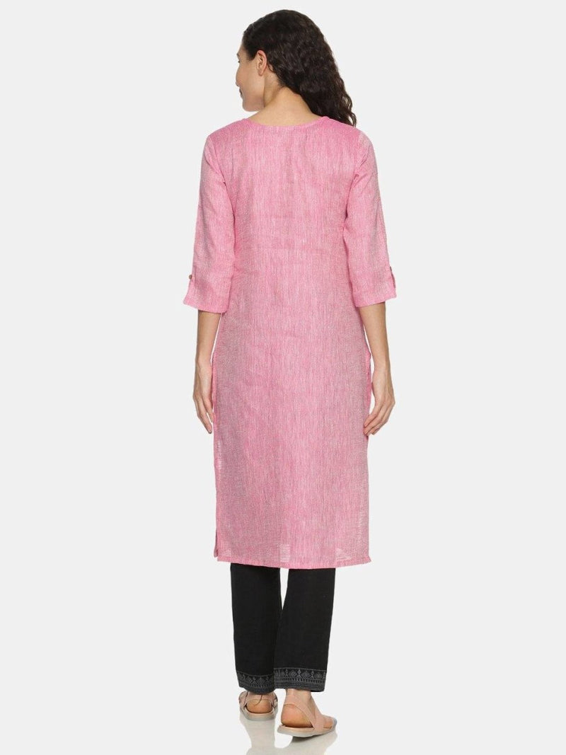 Buy Rani Pink Colour Solid Hemp Straight Long Kurta For Women | Shop Verified Sustainable Womens Kurta on Brown Living™