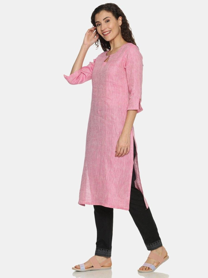 Buy Rani Pink Colour Solid Hemp Straight Long Kurta For Women | Shop Verified Sustainable Womens Kurta on Brown Living™