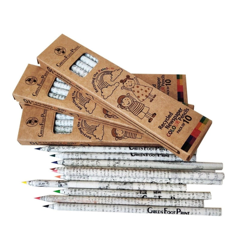 Buy Recycled News paper Colour Pencils - Set of 10 pencils x 2 packs | Shop Verified Sustainable Pencils on Brown Living™