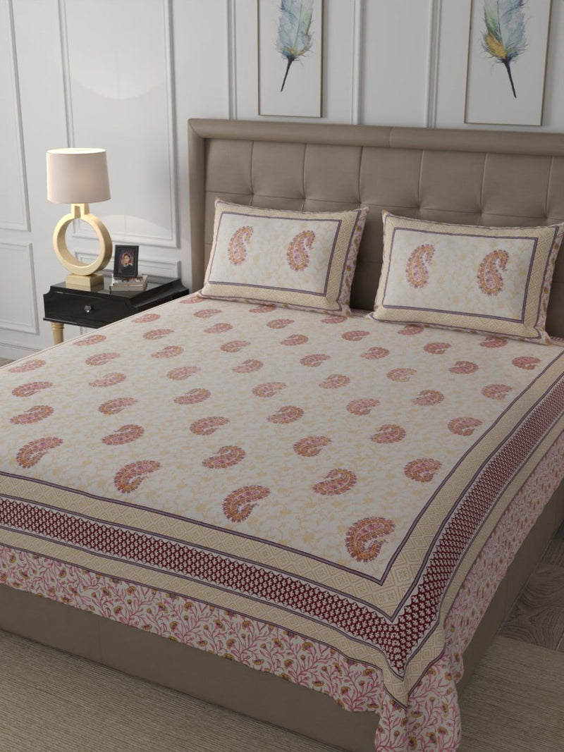 Buy Red Elegant Hand Block Paisley Print Cotton Super King Size Bedding Set | Shop Verified Sustainable Bedding on Brown Living™