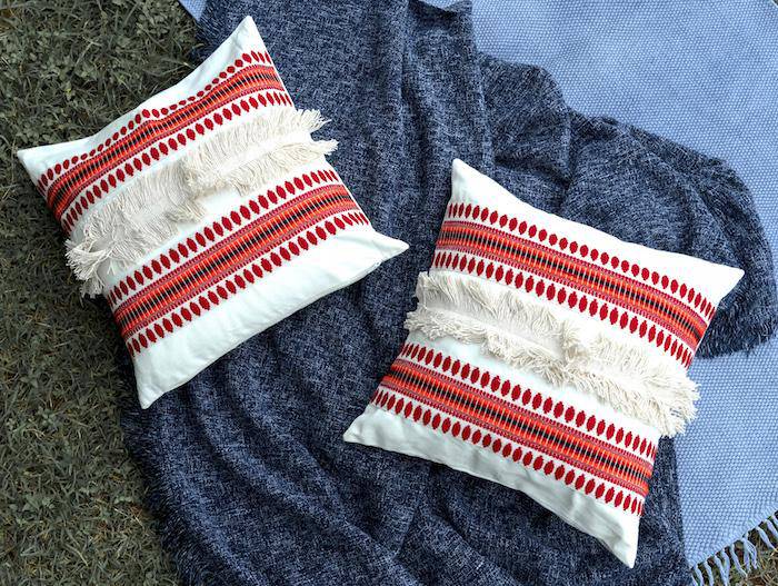 Buy Red Jacquard & Frill Cushion Cover - Size 16x16 inches Pack of 1 | Shop Verified Sustainable Covers & Inserts on Brown Living™