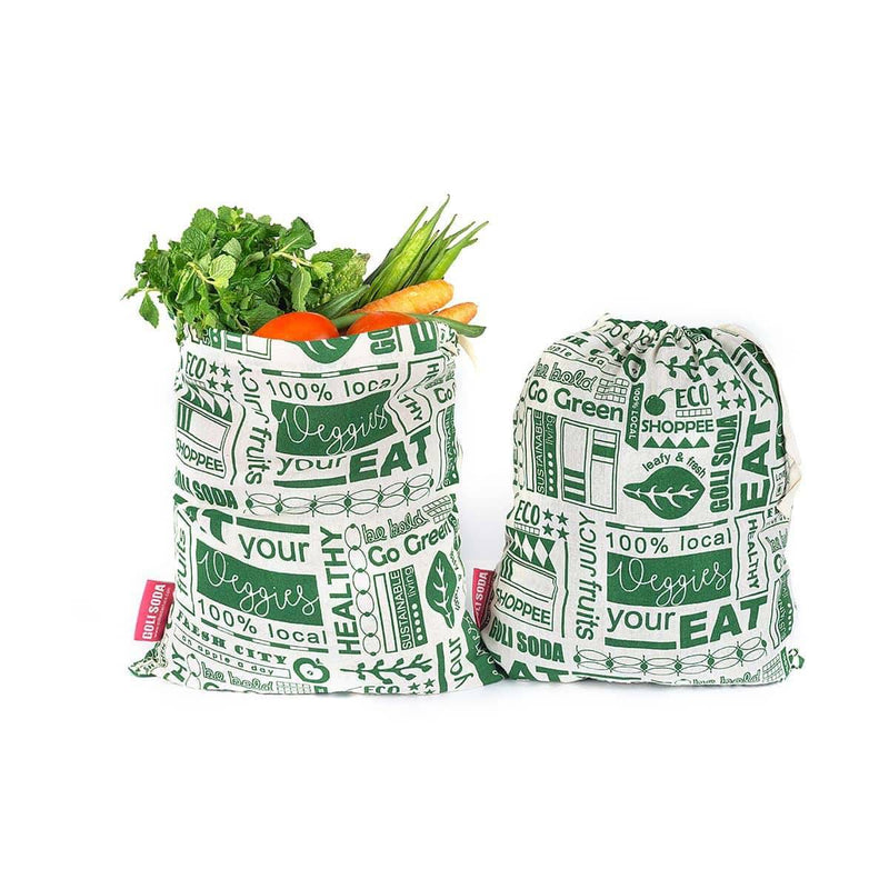 Buy Reusable Cotton Go Green Produce Bag -- Set of 4 Big 12x10 - for Veggies, Roti, Sprouting & Paneer | Shop Verified Sustainable Fridge Vegetable Bags on Brown Living™