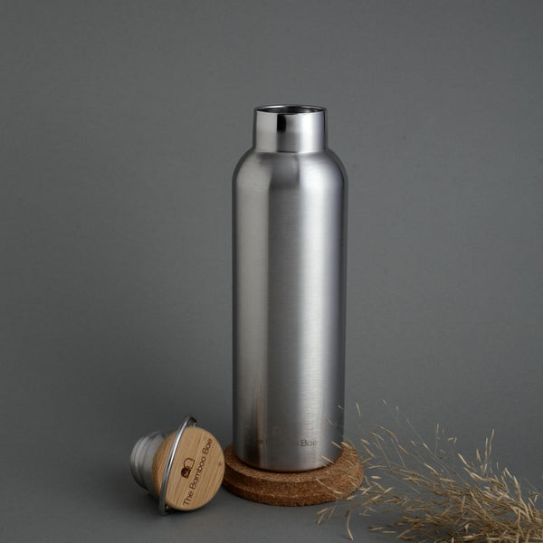 Buy Reusable Thermos Stainless Steel Bottle with a Bamboo Lid | Double Wall 304 SS | Shop Verified Sustainable Bottles & Sippers on Brown Living™