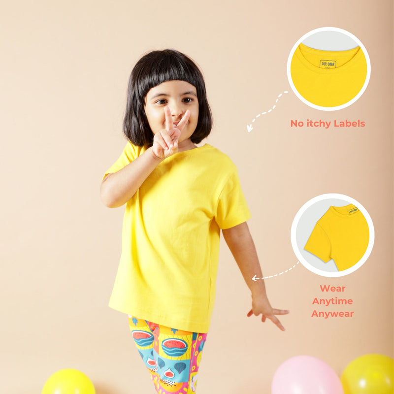 Round Neck Oversize Cotton Tee- Dandelion Yellow | Verified Sustainable Kids Shirts on Brown Living™