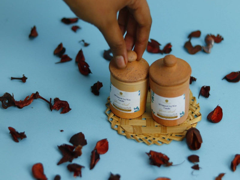 Buy Ruhi - Small Terracotta Jar Candles with Lid Pack of 2 | Shop Verified Sustainable Candles & Fragrances on Brown Living™