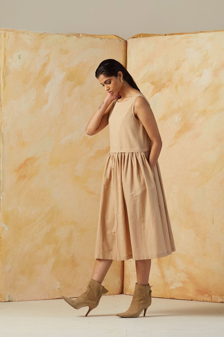 Buy Rylie Beige Solid Dress | Shop Verified Sustainable Womens Dress on Brown Living™