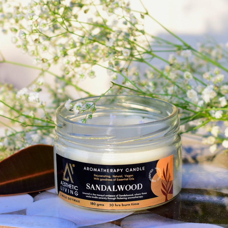 Buy Sandalwood 3 Wick Soy Wax Candle | 30 hr burn, 180 gms | Shop Verified Sustainable Candles & Fragrances on Brown Living™