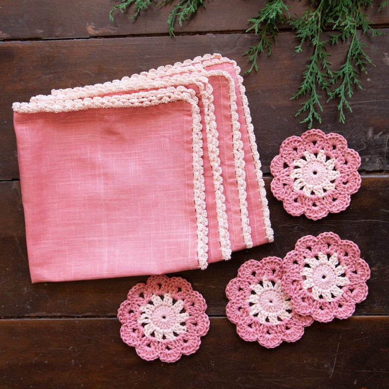 Buy Anamika Pink Coasters and Table Napkins Set of 4 each | Shop Verified Sustainable Table Essentials on Brown Living™