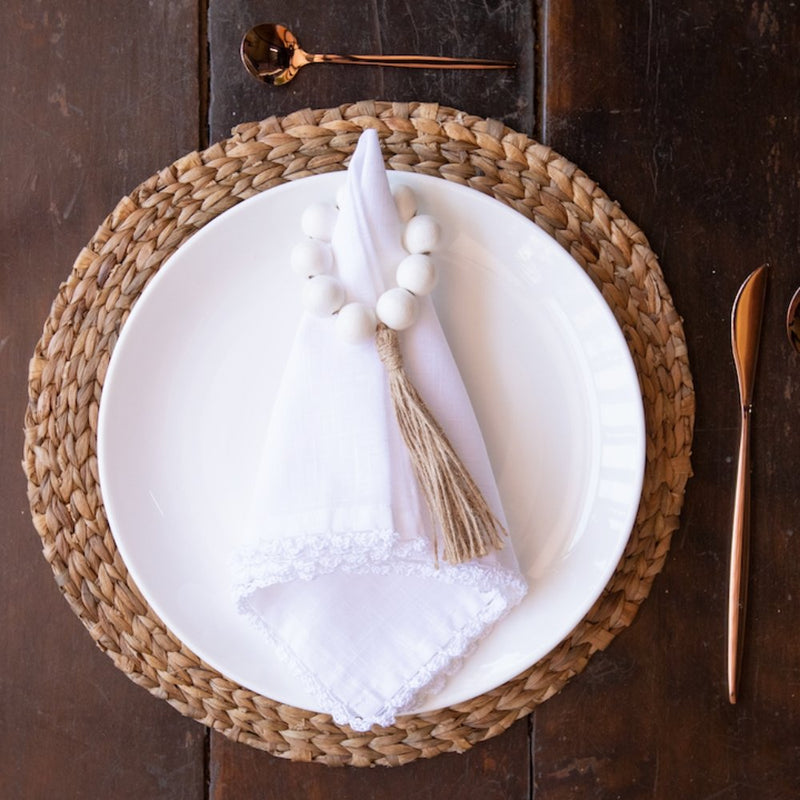 Buy Chaaya White Set of 4 Napkins with Napkin Rings | Shop Verified Sustainable Table Essentials on Brown Living™