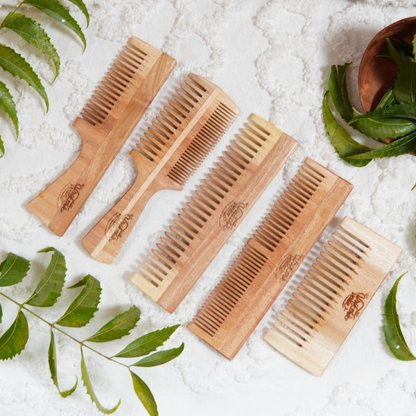 Buy Set of 5 Neem Wood Combs | Shop Verified Sustainable Hair Comb on Brown Living™