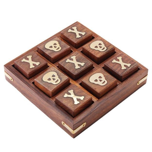 Sheesham Wood Brass Skull and Crossbones Board Game- 5" Square | Verified Sustainable Learning & Educational Toys on Brown Living™