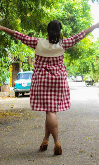 Buy Sianna Maroon Checks Kotpad Dress | Shop Verified Sustainable Womens Dress on Brown Living™