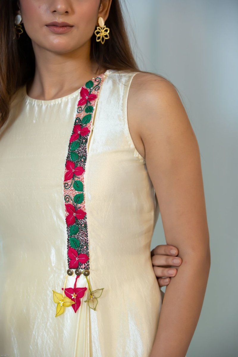 Buy Silk embroidered placket kurta with dhoti pants | Shop Verified Sustainable Womens Co-Ord Sets on Brown Living™