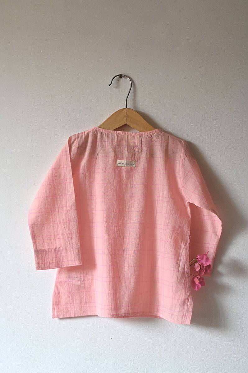 Buy Sleepover Party Kurta And Shorts Coord Set In Pink Checks | Shop Verified Sustainable Kids Nightwear on Brown Living™