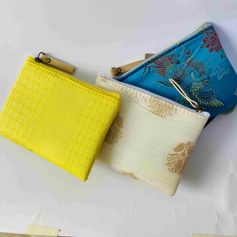 Buy Small Zipper pouch for coins and card- Pack of 3- Blue brocade | Shop Verified Sustainable Womens Bag on Brown Living™