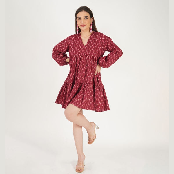 Buy Summer Chapters | Cherry dress for women | Block print on dobby fabric | Shop Verified Sustainable Womens Dress on Brown Living™