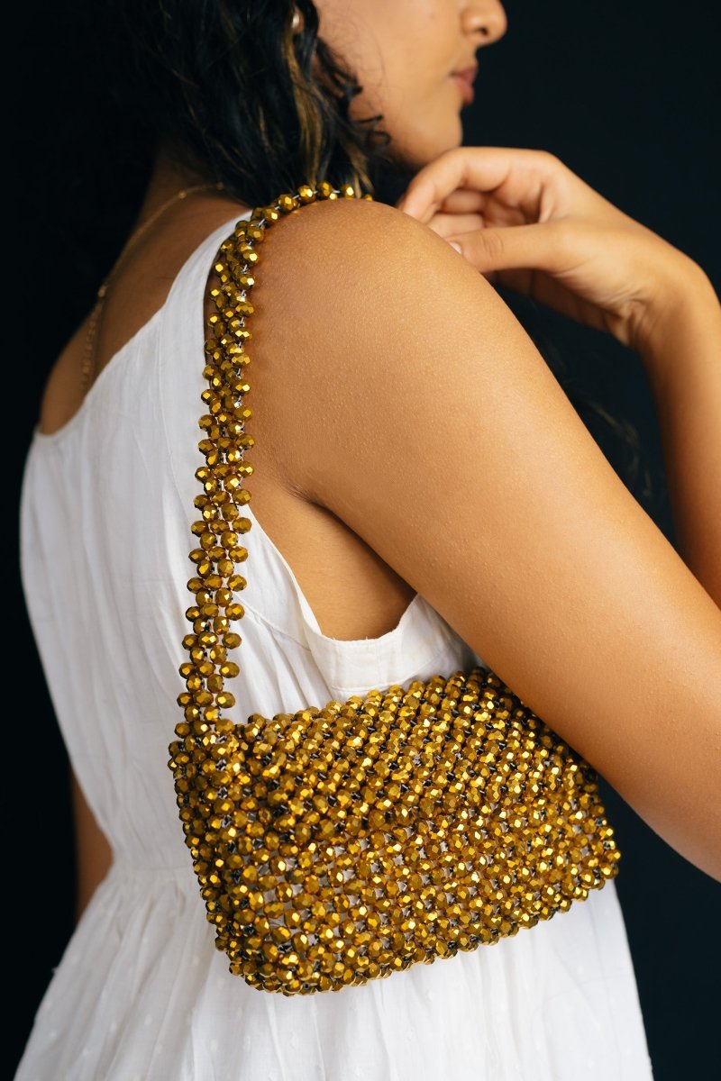 Buy Sunehri Baguette| Womens Handbag | Crystal glass beaded | Shop Verified Sustainable Womens Handbag on Brown Living™