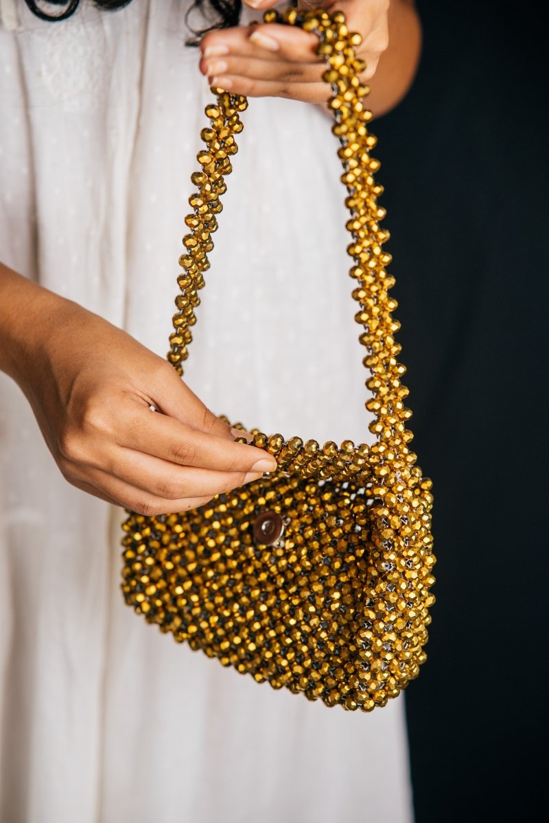 Buy Sunehri Baguette| Womens Handbag | Crystal glass beaded | Shop Verified Sustainable Womens Handbag on Brown Living™