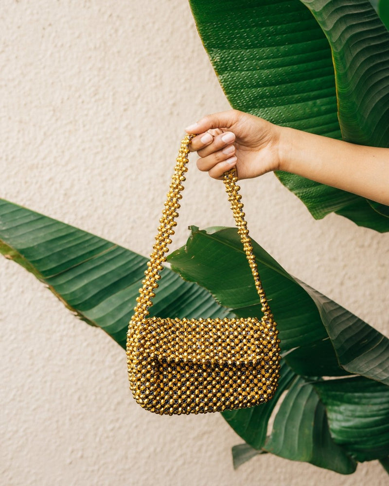 Buy Sunehri Baguette| Womens Handbag | Crystal glass beaded | Shop Verified Sustainable Womens Handbag on Brown Living™