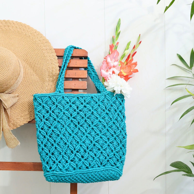 Teal Macrame Tote Bag | Verified Sustainable Bags on Brown Living™