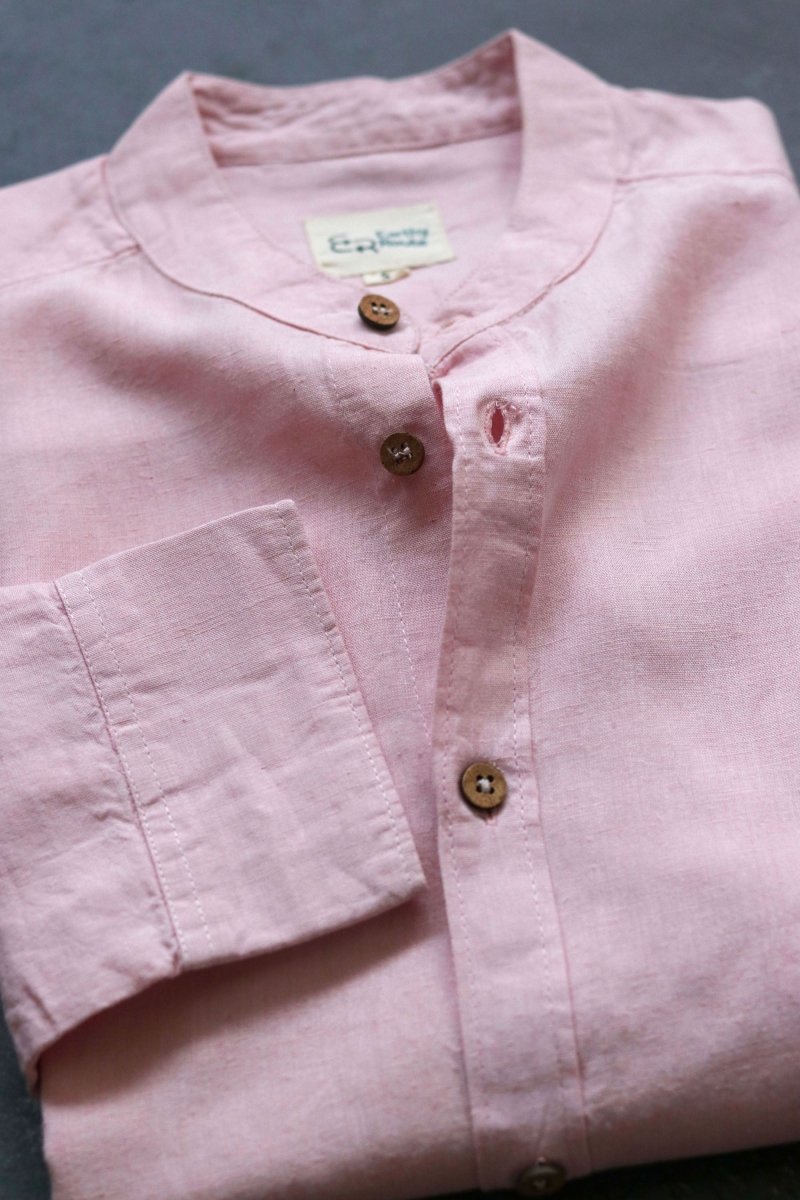 Buy TENCEL™ Lyocell-Linen Mandarin Collar Shirt in Charm Pink | Shop Verified Sustainable Mens Shirt on Brown Living™