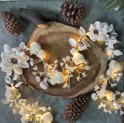 Buy Terra Snow & Glitter Garland With Lights | Shop Verified Sustainable Decor & Artefacts on Brown Living™