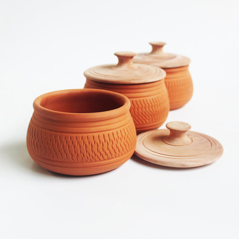 Buy Terracotta Curd Setter with Wooden Lid- Set of 3 | Shop Verified Sustainable Products on Brown Living