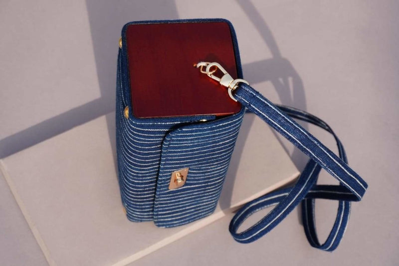 Buy The Blue Striped Square Shoulder Bag | Shop Verified Sustainable Womens Bag on Brown Living™