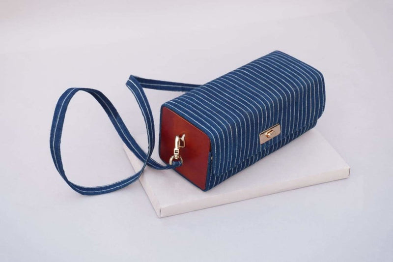 Buy The Blue Striped Square Shoulder Bag | Shop Verified Sustainable Womens Bag on Brown Living™