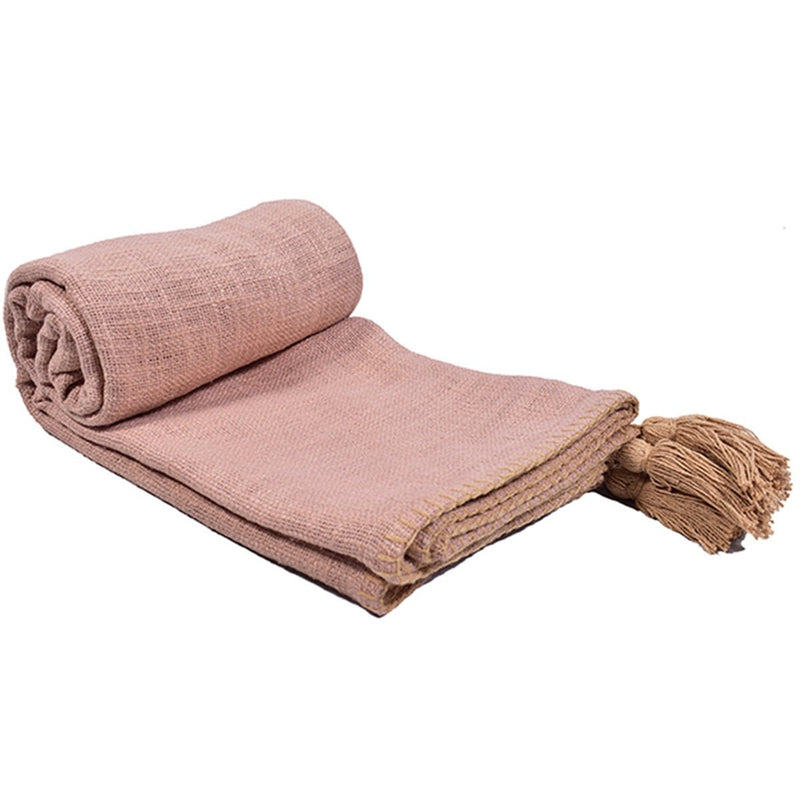 Buy Top Stitch Tasseled Cotton Throw | Shop Verified Sustainable Bed Linens on Brown Living™