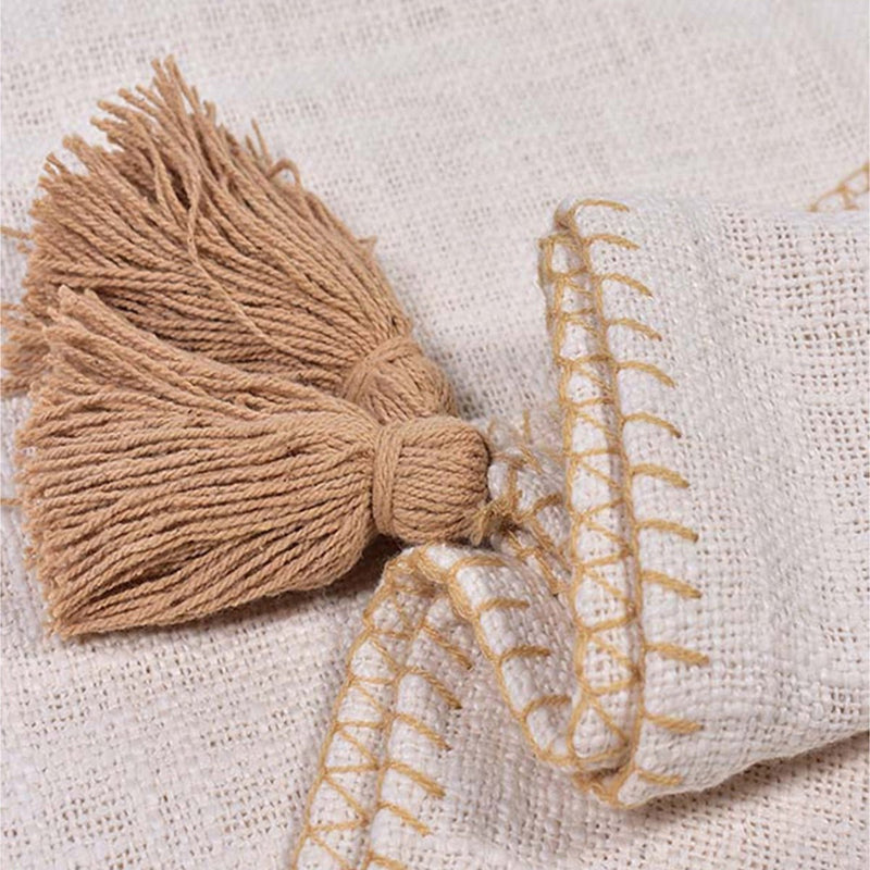 Buy Top Stitch Tasseled Cotton Throw | Shop Verified Sustainable Bed Linens on Brown Living™