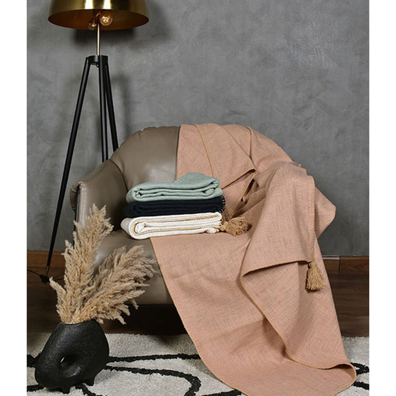 Buy Top Stitch Tasseled Cotton Throw | Shop Verified Sustainable Bed Linens on Brown Living™