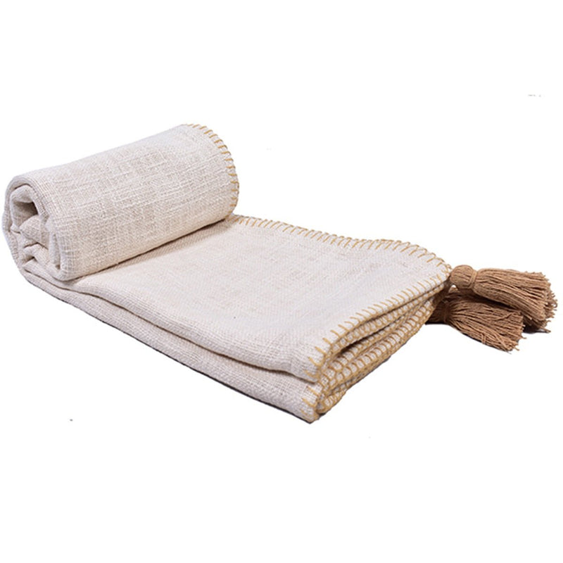 Buy Top Stitch Tasseled Cotton Throw | Shop Verified Sustainable Bed Linens on Brown Living™