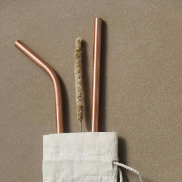 Buy Travel Copper Straw Kit | 1 Straight & 1 Bent Copper Straw | 1 Straw Cleaner | Shop Verified Sustainable Straw on Brown Living™