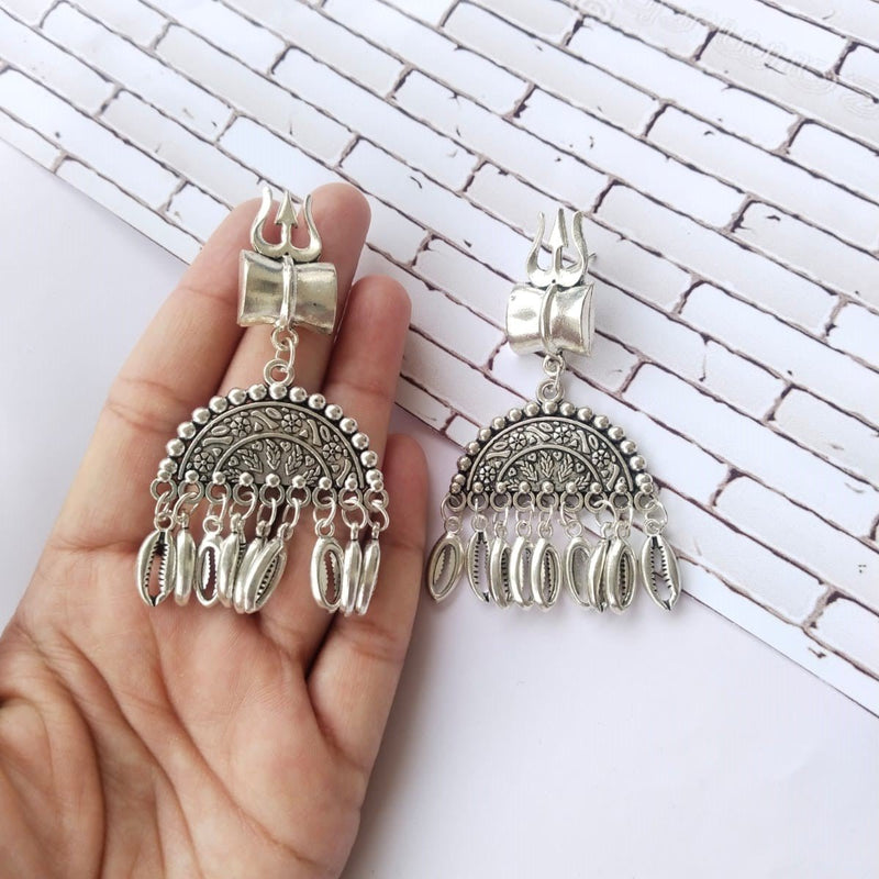 Buy Rainvas Trishul Damru Silver Oxidised Earrings for Women | Shop Verified Sustainable Womens earrings on Brown Living™