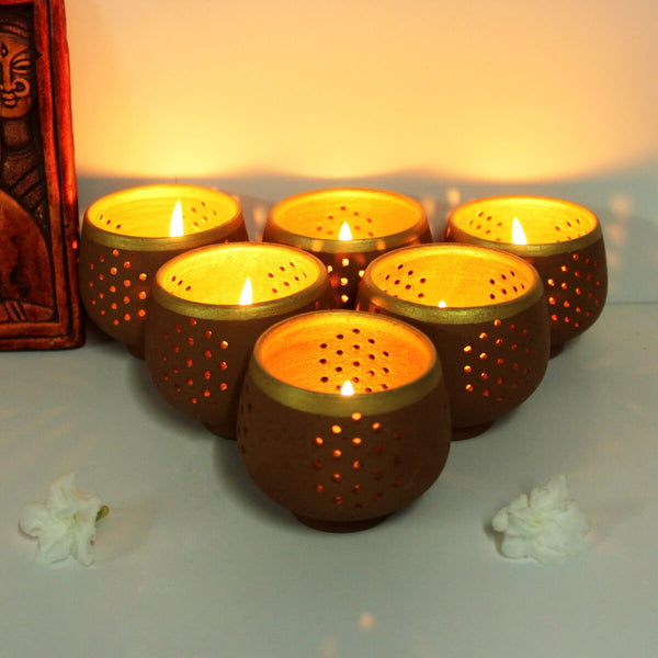 Buy Tub Candle Holder- Set Of 6 with Free Soywax Candle | Shop Verified Sustainable Candles & Fragrances on Brown Living™